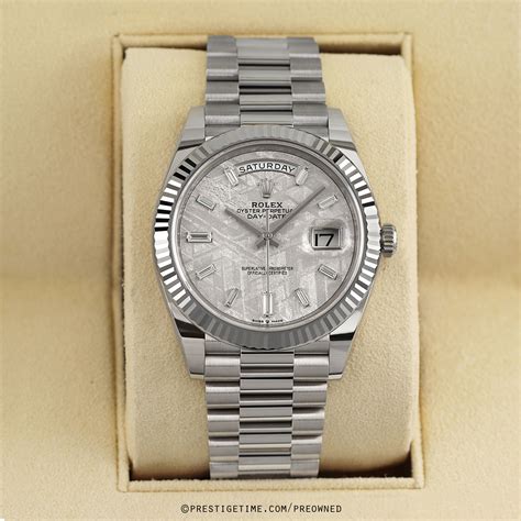 white gold 40mm meteorite diamond dial rolex|Rolex meteorite dial white gold.